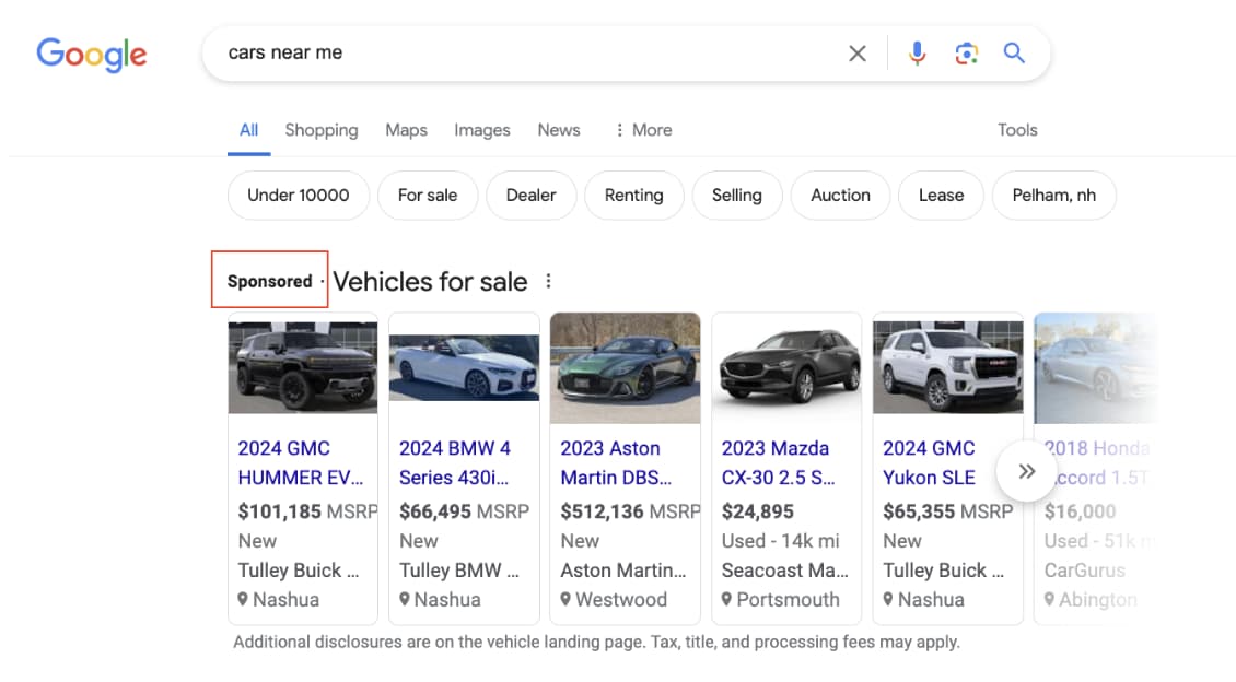google paid search results